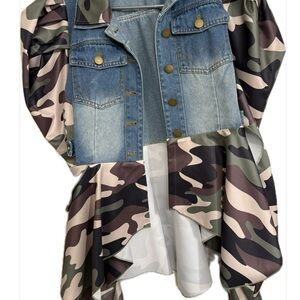 Denim and Camo Ruffle Jacket